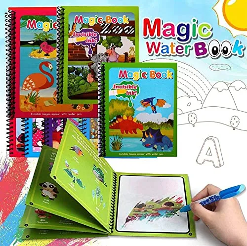 GLUN® Water Magic Book, Magic Doodle Pen, Coloring Doodle Drawing Board Games for Kids, Educational Book for Growing Kids Pack of 1 Book