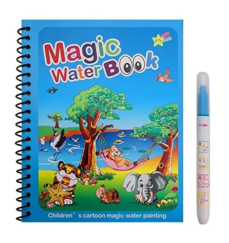 GLUN® Water Magic Book, Magic Doodle Pen, Coloring Doodle Drawing Board Games for Kids, Educational Book for Growing Kids Pack of 1 Book