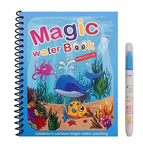 GLUN® Water Magic Book, Magic Doodle Pen, Coloring Doodle Drawing Board Games for Kids, Educational Book for Growing Kids Pack of 1 Book