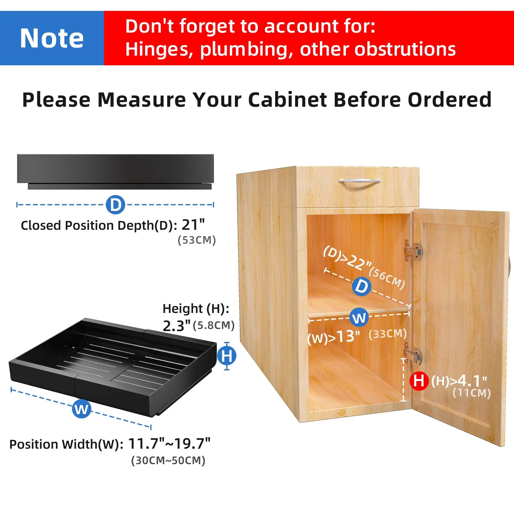 Godboat Pull out Cabinet Organizer, Expandable(11.7"-19.7") Heavy Duty Slide out Drawers Fixed with Adhesive Nano Film, Roll out Shelf Storage for Kitchen Base Cabinet Organization, Pantry, Bathroom