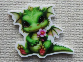Green Dragon with a Pink Flower Needle Minder, Cover Minder, Magnet