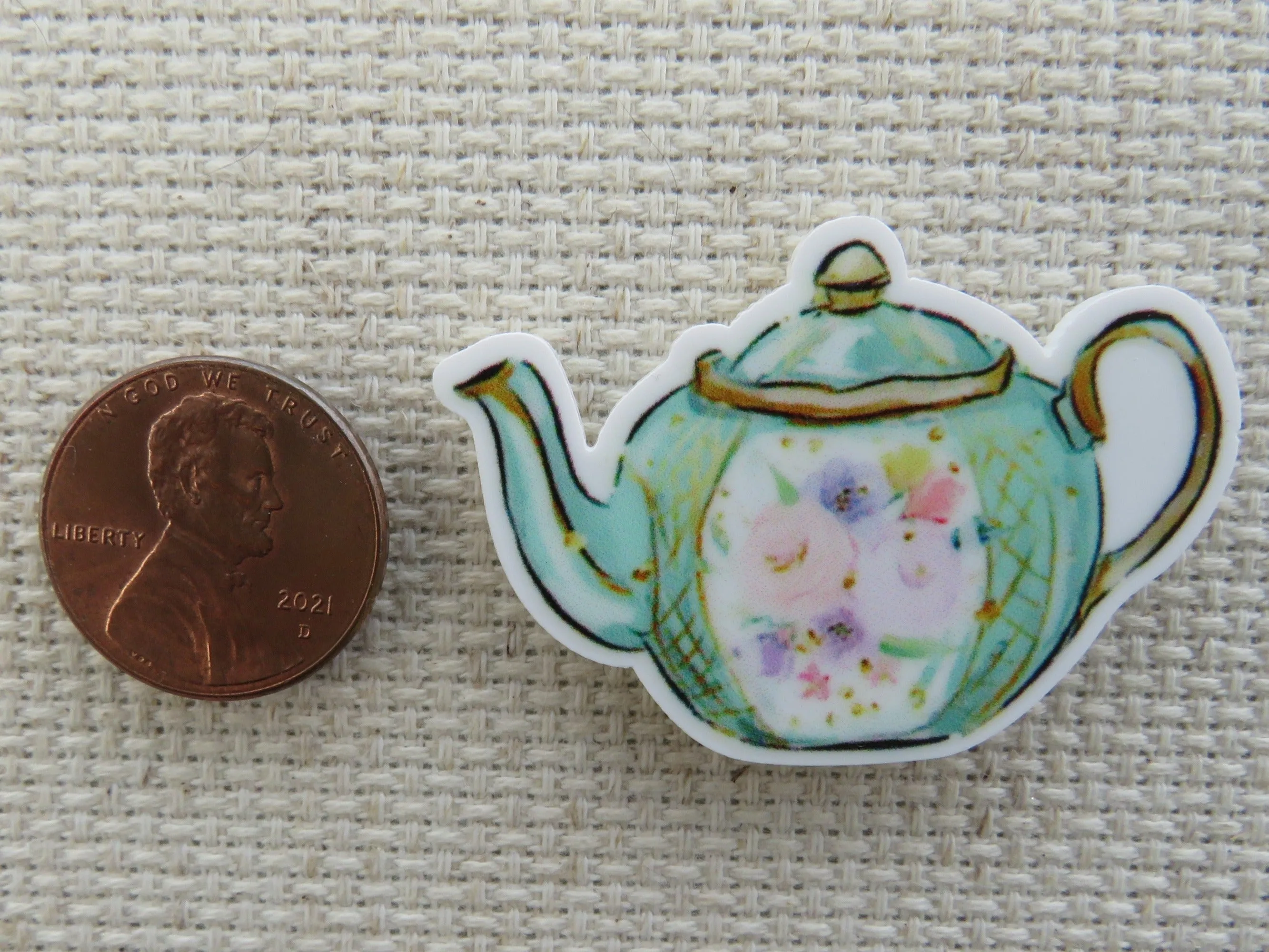 Green Floral Teapot Needle Minder, Cover Minder, Magnet