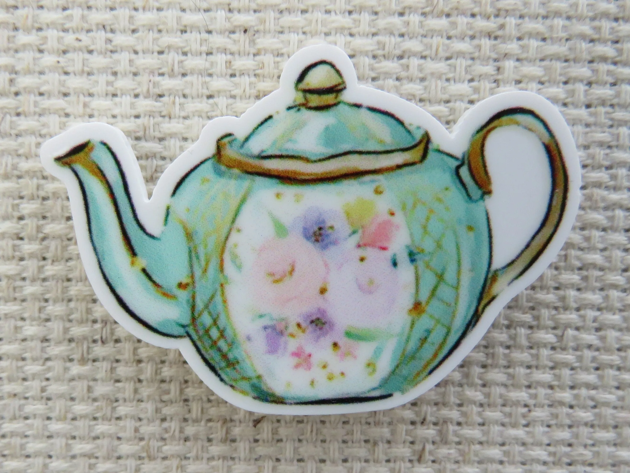 Green Floral Teapot Needle Minder, Cover Minder, Magnet