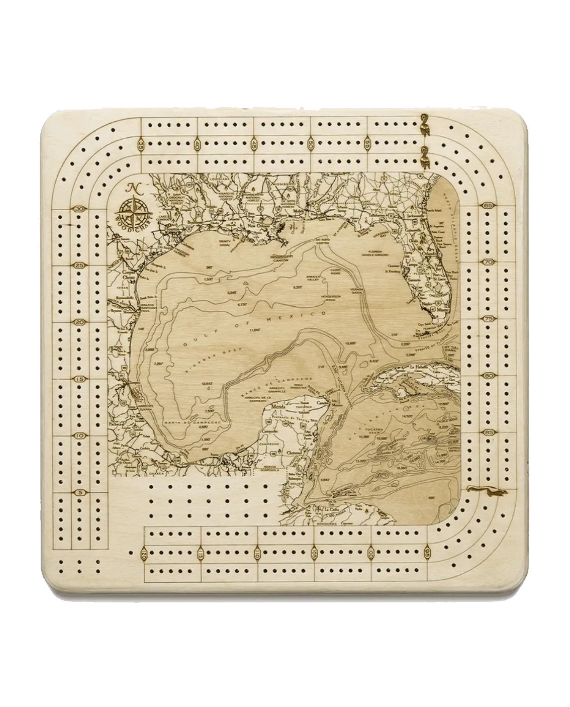 Gulf of Mexico Wooden Cribbage Board
