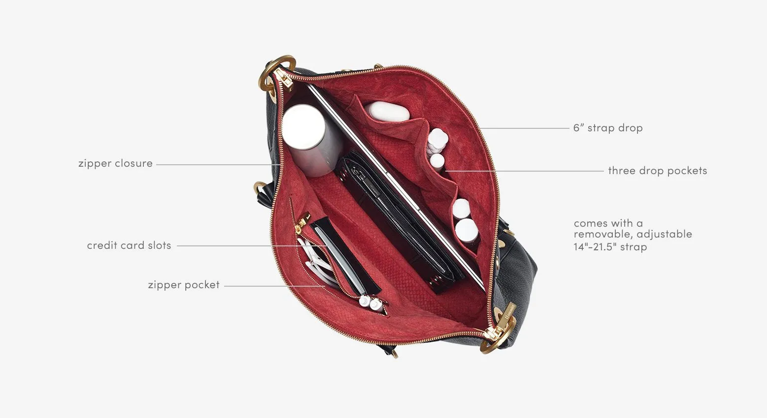 Hammitt Daniel Large Black/Brushed Gold/Red Zip