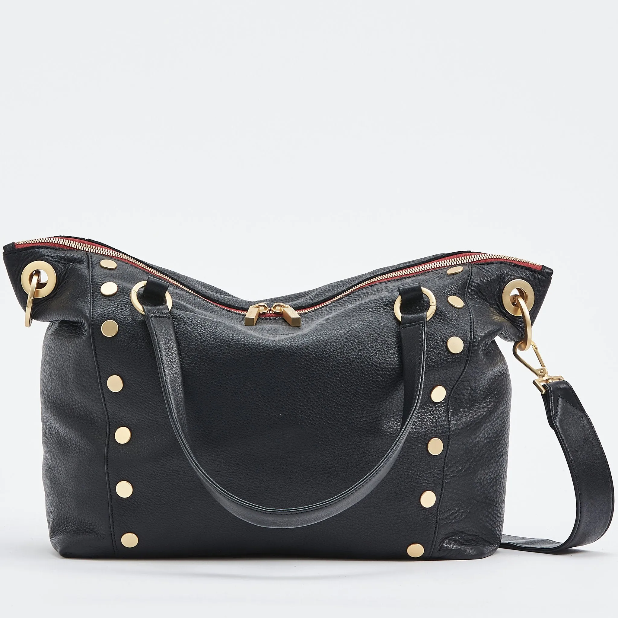 Hammitt Daniel Large Black/Brushed Gold/Red Zip