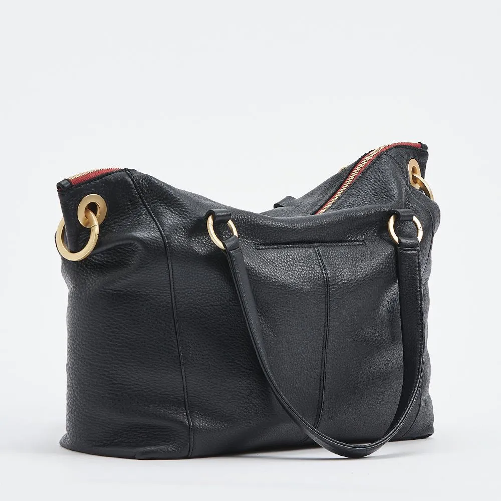Hammitt Daniel Large Black/Brushed Gold/Red Zip