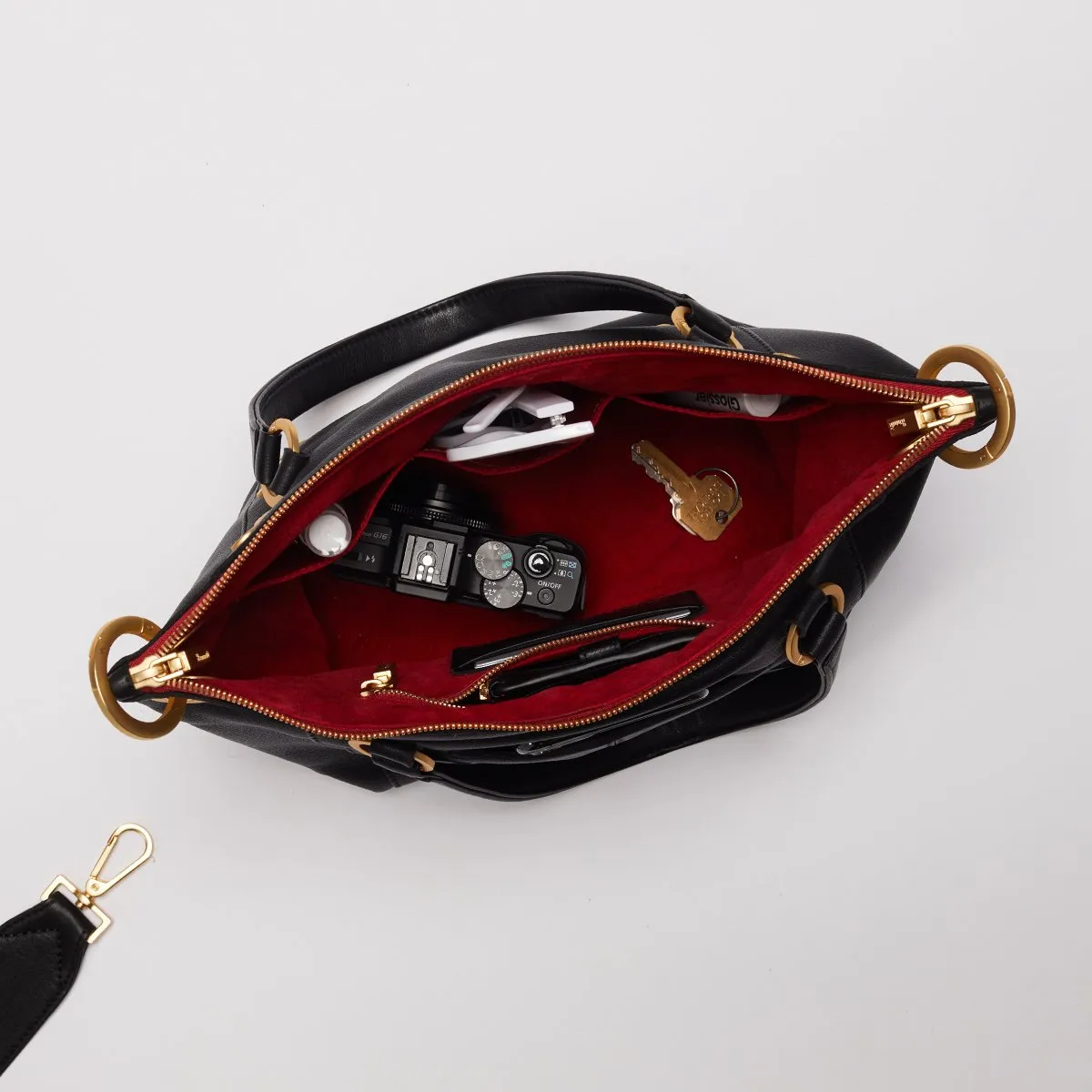 Hammitt Daniel Medium Black/Brushed Gold/Red Zip