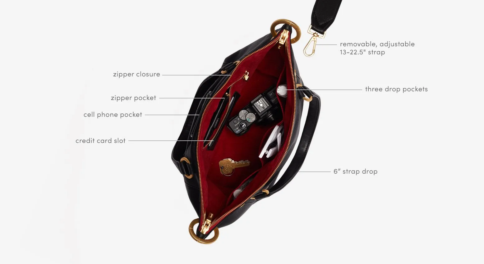 Hammitt Daniel Medium Black/Brushed Gold/Red Zip