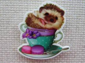 Hedgehog Sitting Atop a Stack of Teacups Needle Minder, Cover Minder, Magnet