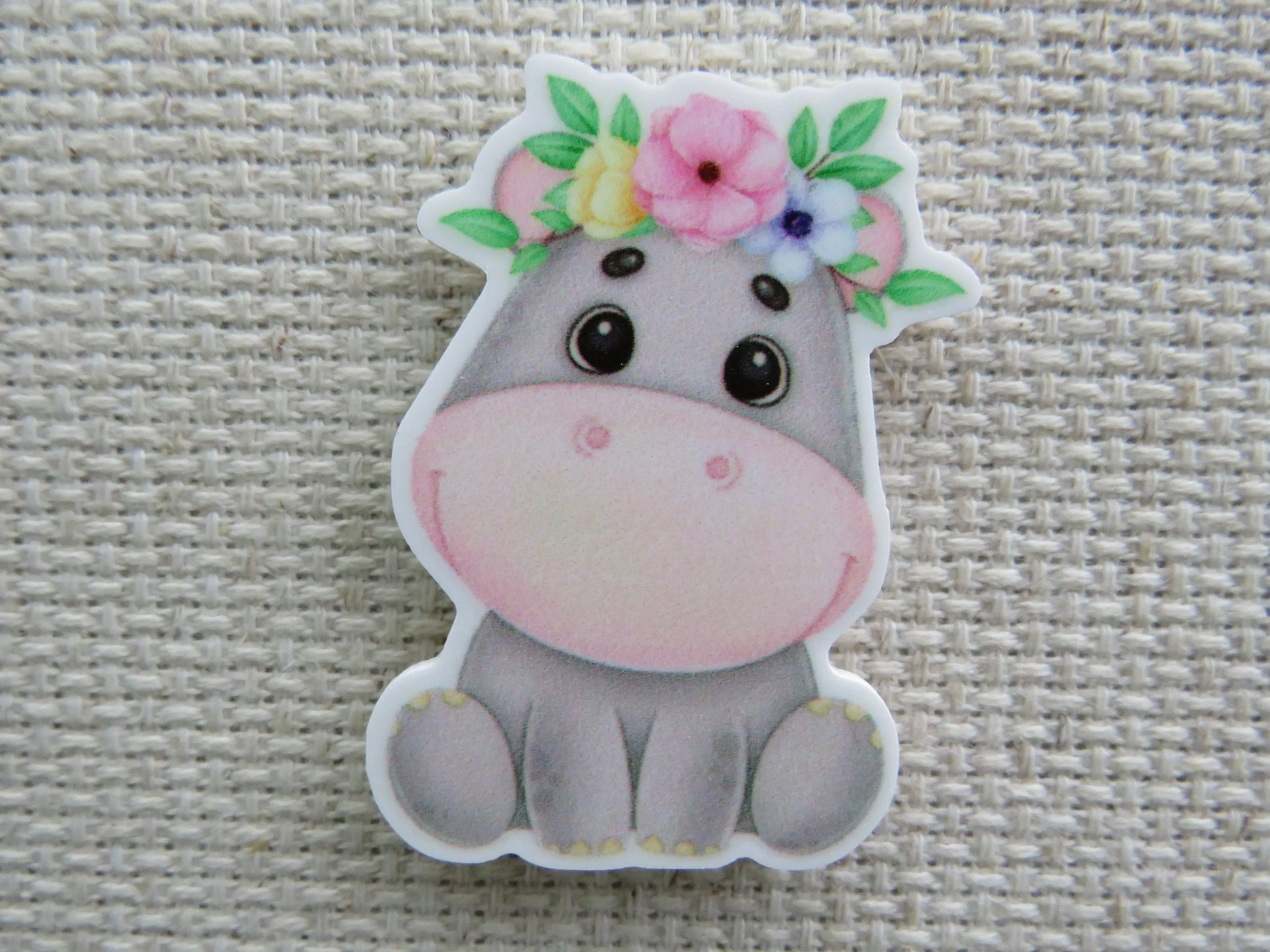Hippo with a Floral Crown Needle Minder, Cover Minder, Magnet
