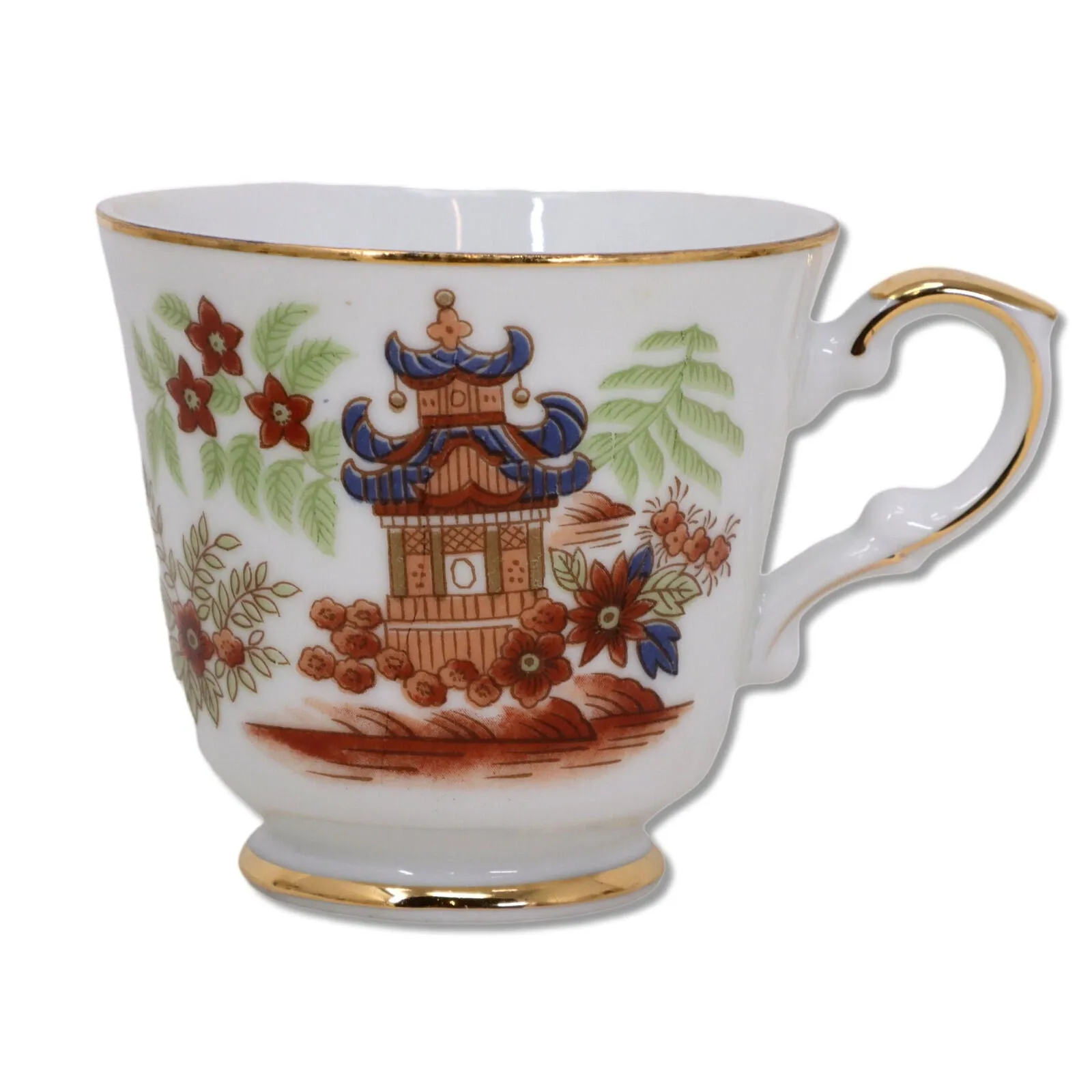 Japanese Oriental Luncheon Snack Plates and Tea Cup Set MCM Gold Rims Vintage