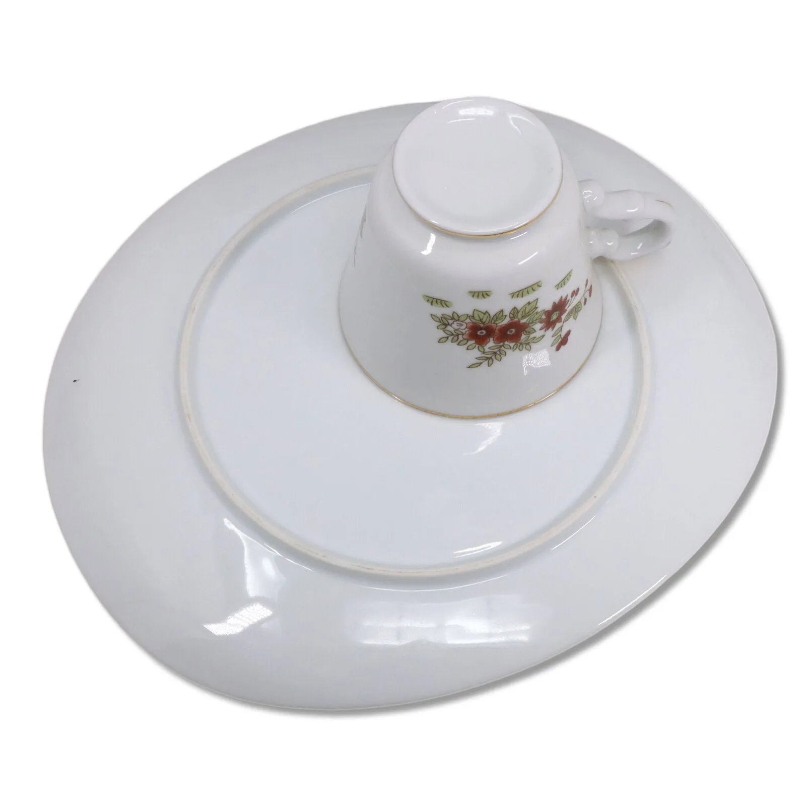 Japanese Oriental Luncheon Snack Plates and Tea Cup Set MCM Gold Rims Vintage