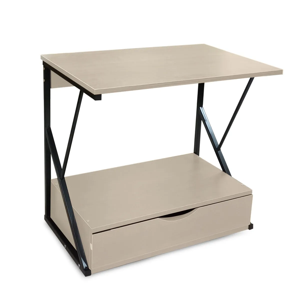 Kawachi 2 Tier Kitchen Counter Shelf Microwave Stand Storage Spice Rack with Drawer KW18-Beige
