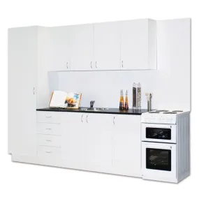 Kitchen Complete Modular Economy Kitchen White - Flat Pack - Includes 25mm Benchtop - (Appliance not incl)