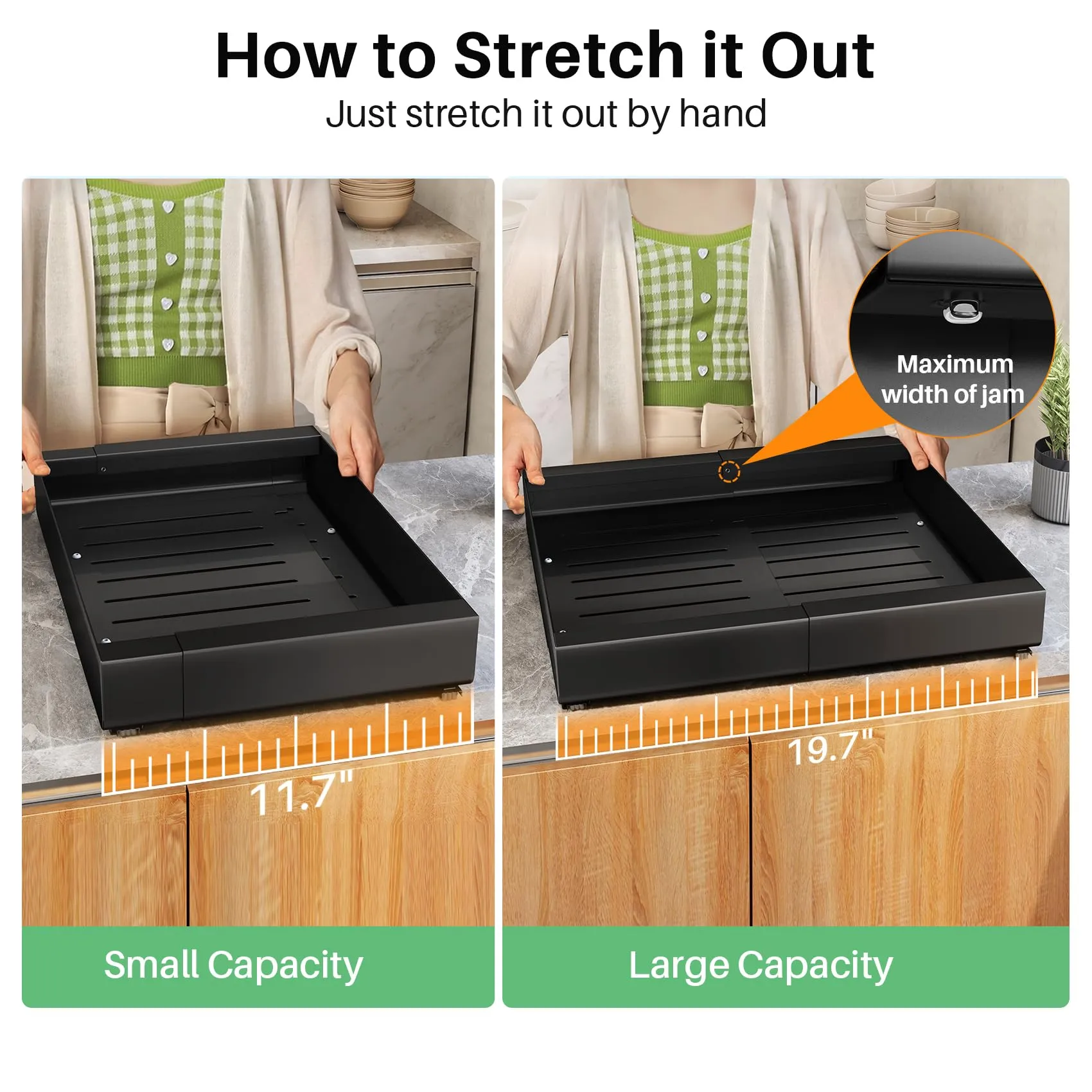 Kitstorack: Expandable Pull-Out Cabinet Organizer - Heavy-Duty & Microplastic-Free Slide-Out Drawer with Adhesive Nano Film