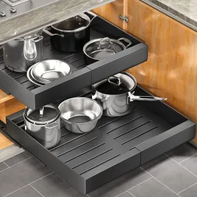 Kitstorack: Expandable Pull-Out Cabinet Organizer - Heavy-Duty & Microplastic-Free Slide-Out Drawer with Adhesive Nano Film