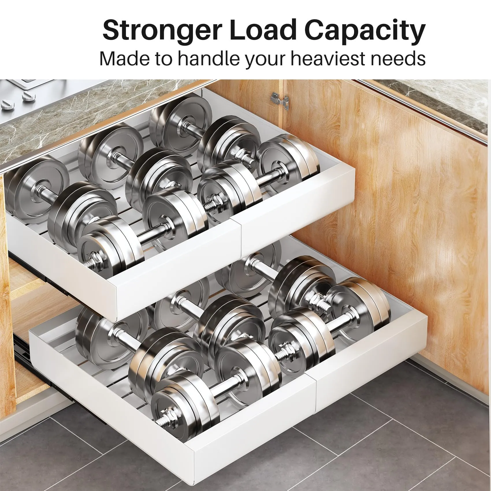 Kitstorack: Expandable Pull-Out Cabinet Organizer - Heavy-Duty & Microplastic-Free Slide-Out Drawer with Adhesive Nano Film