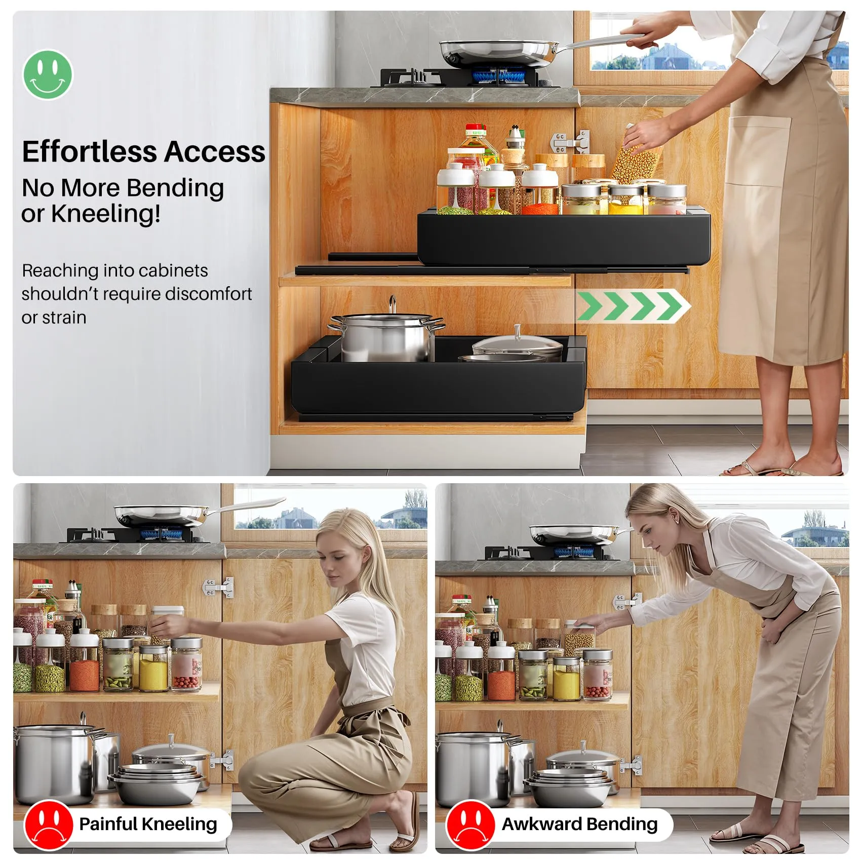 Kitstorack: Expandable Pull-Out Cabinet Organizer - Heavy-Duty & Microplastic-Free Slide-Out Drawer with Adhesive Nano Film