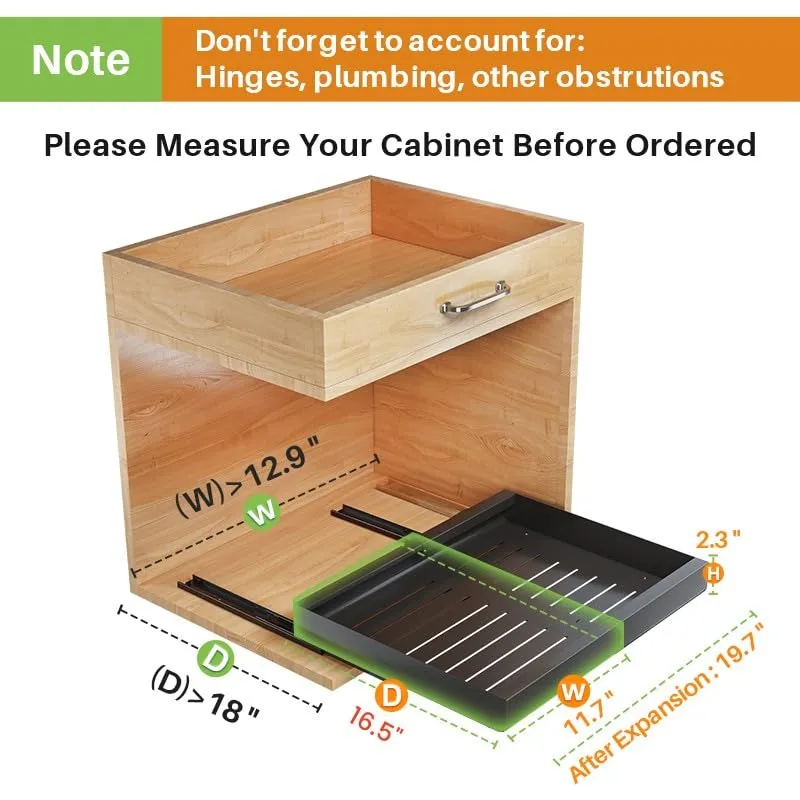 Kitstorack: Expandable Pull-Out Cabinet Organizer - Heavy-Duty & Microplastic-Free Slide-Out Drawer with Adhesive Nano Film