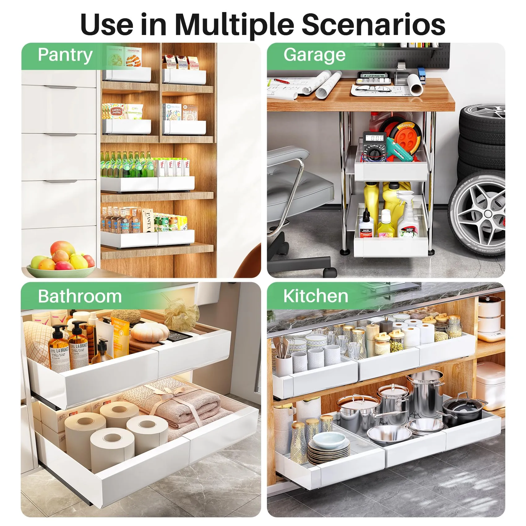 Kitstorack: Expandable Pull-Out Cabinet Organizer - Heavy-Duty & Microplastic-Free Slide-Out Drawer with Adhesive Nano Film