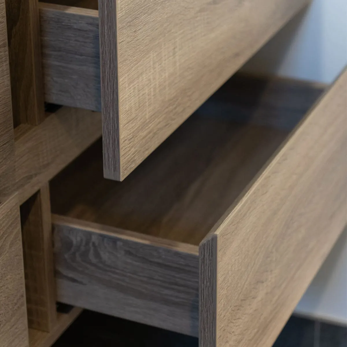 KRIS 1200mm Oak Timber Wall Hung Double Vanity   Bliss Stone Top