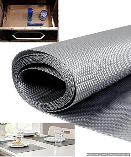 Kuber Industries 3 Pieces Multipurpose Textured Super Strong Anti-Anti Skid Mats and Liners for Drawer, Refrigerator, Cupboard, Shelf, Size 45X300cm (3 Meter Roll, Grey)