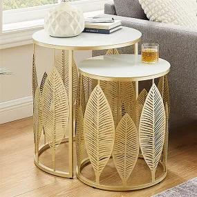 Leaf Nested Set Coffee Tables 520mm White Glass Top, Metal Frame Gold by Criterion