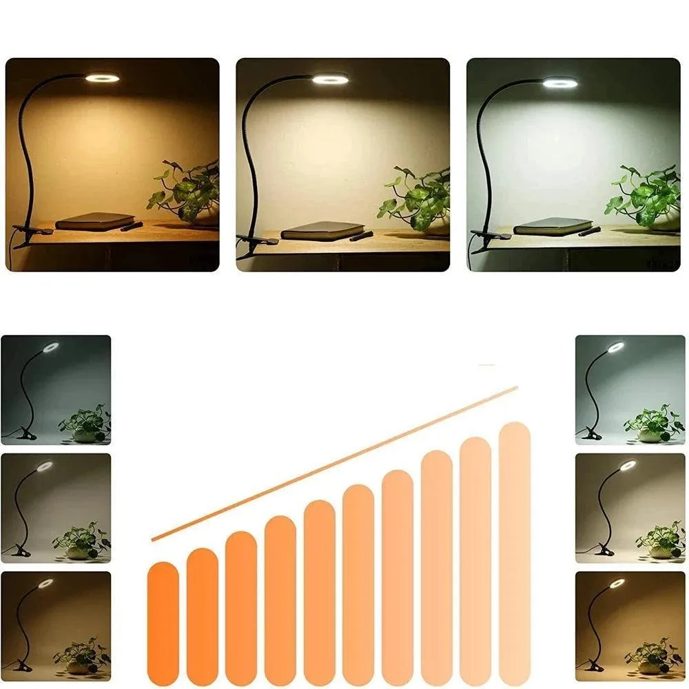 LED Desk Lamp With Clips, Dimmable Light, Flexible Gooseneck, USB Powered, Durable Iron Shade, Energy-Efficient LEDs, Perfect for Most Workspaces