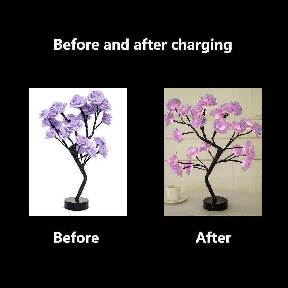 LED Table Lamp Rose Flower Tree USB Night Lights