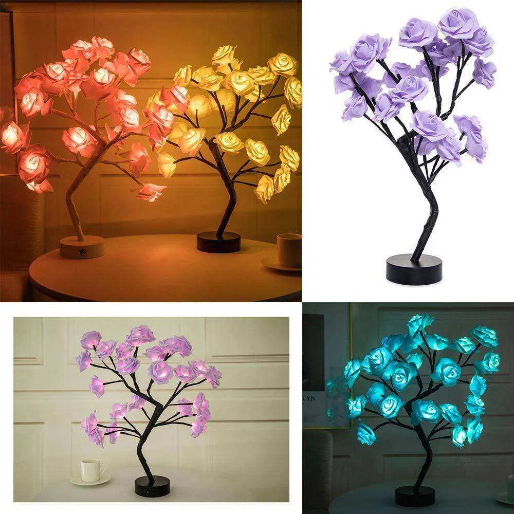 LED Table Lamp Rose Flower Tree USB Night Lights