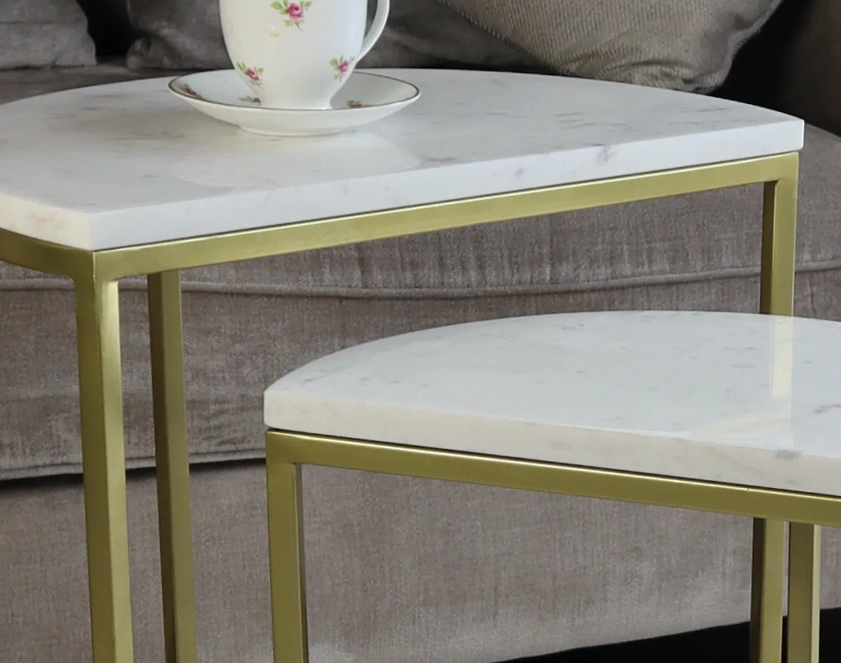 Luxore Half Moon Nest Of 2 Tables, White Marble