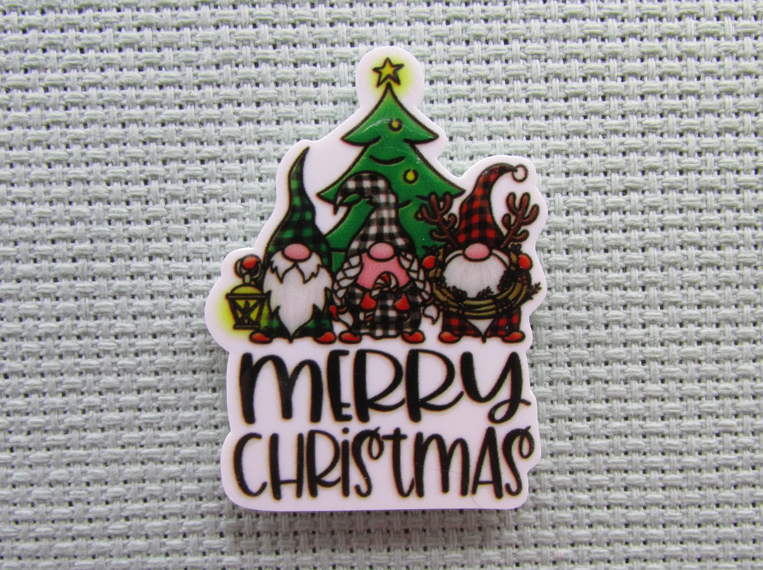 Merry Christmas Gnome Trio in Front of a Christmas Tree Needle Minder, Cover Minder, Magnet