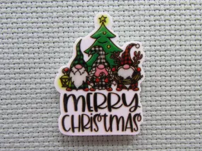 Merry Christmas Gnome Trio in Front of a Christmas Tree Needle Minder, Cover Minder, Magnet