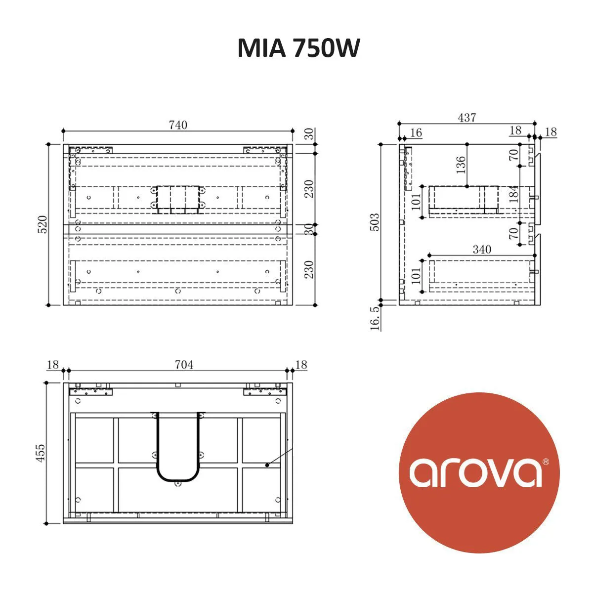 Mia 750mm Wall Hung Vanity