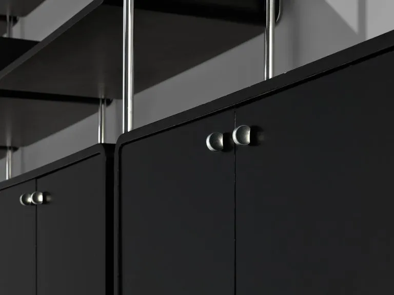 Michel Ducaroy Modular Wall Unit in Black Lacquered Wood and Steel