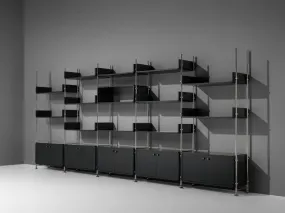 Michel Ducaroy Modular Wall Unit in Black Lacquered Wood and Steel