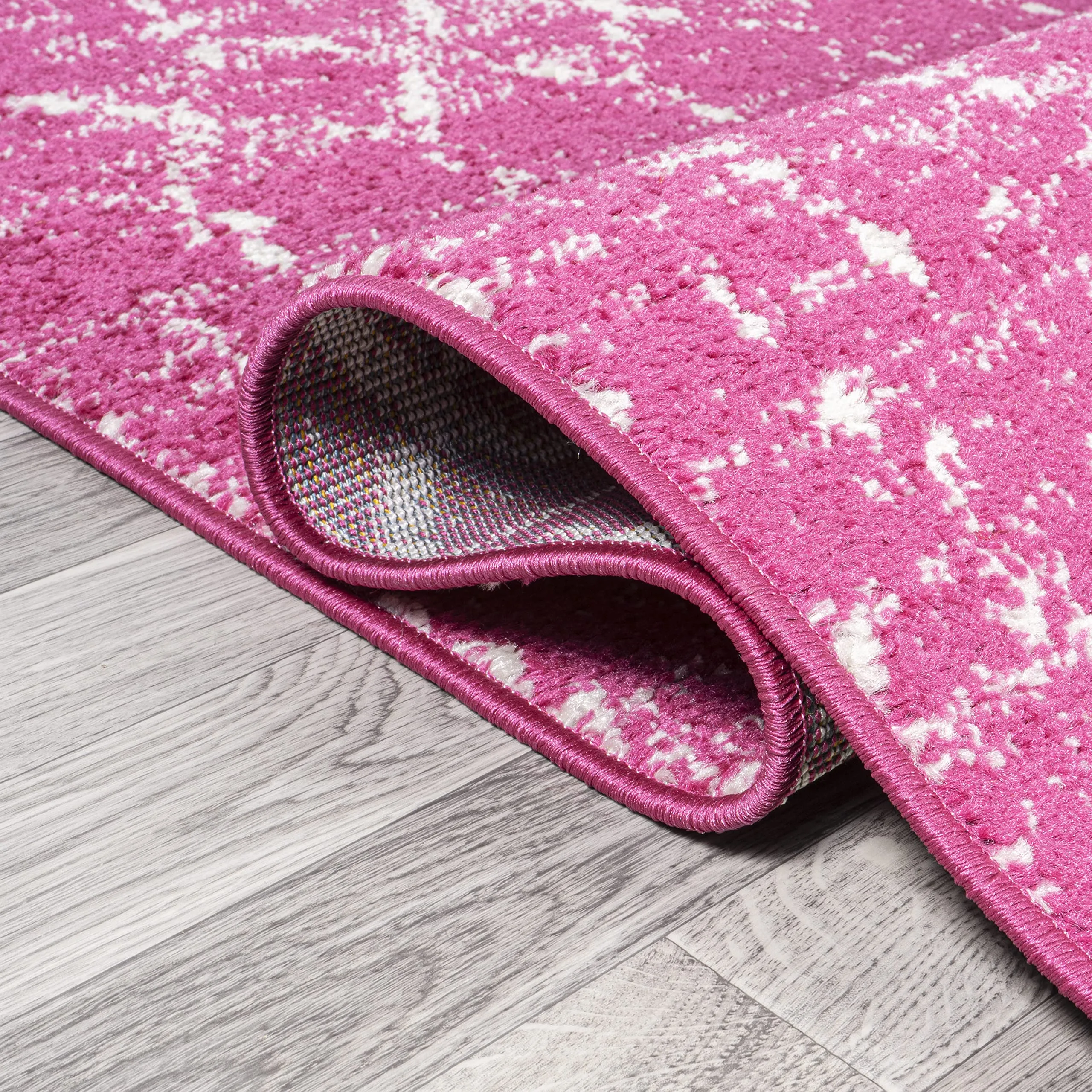 Moroccan Boho Vintage Diamond Area Rug 4x6 Fuchsia Ivory Easy Cleaning Shedding
