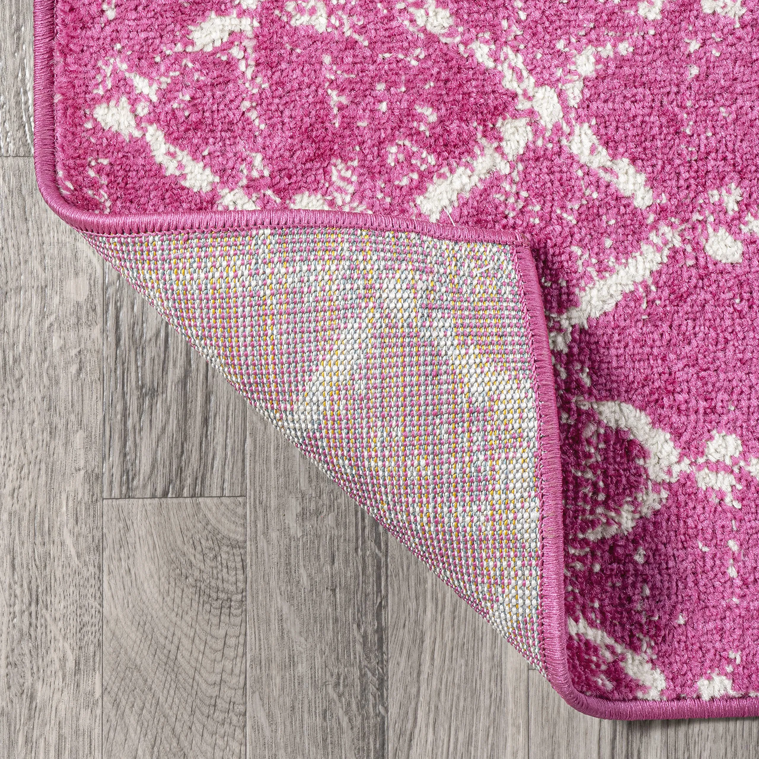 Moroccan Boho Vintage Diamond Area Rug 4x6 Fuchsia Ivory Easy Cleaning Shedding