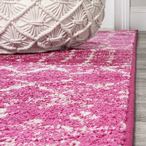 Moroccan Boho Vintage Diamond Area Rug 4x6 Fuchsia Ivory Easy Cleaning Shedding