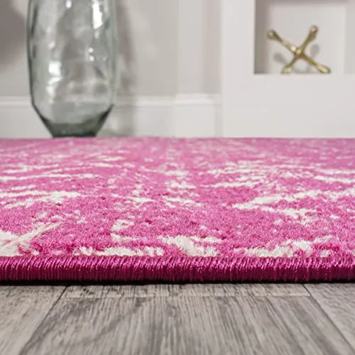 Moroccan Boho Vintage Diamond Area Rug 4x6 Fuchsia Ivory Easy Cleaning Shedding