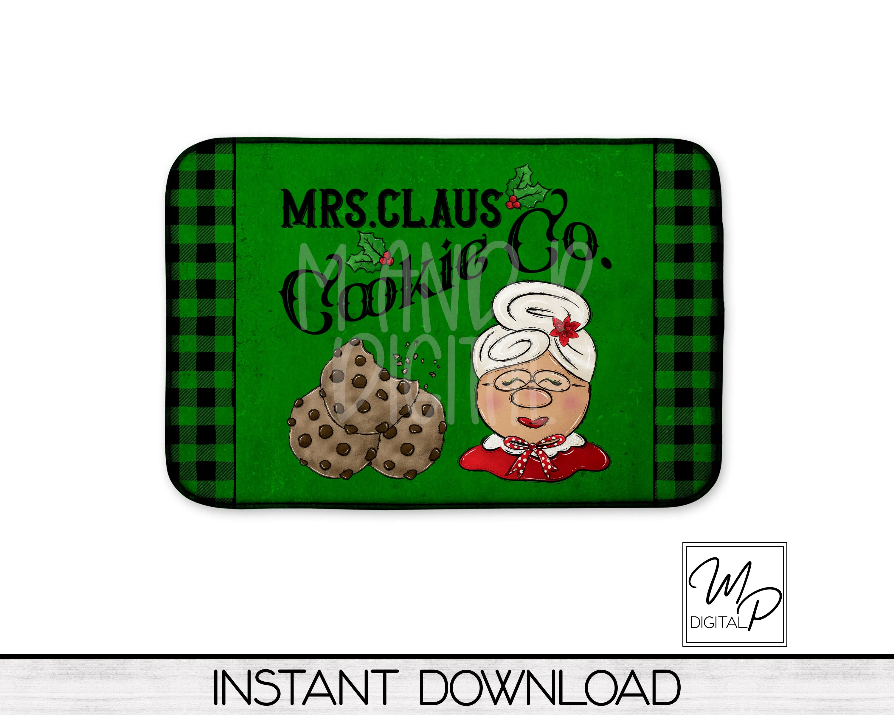 Mrs. Claus Cookie Co, PNG Design for Sublimation of Cutting Boards, Signs, Dish Mats