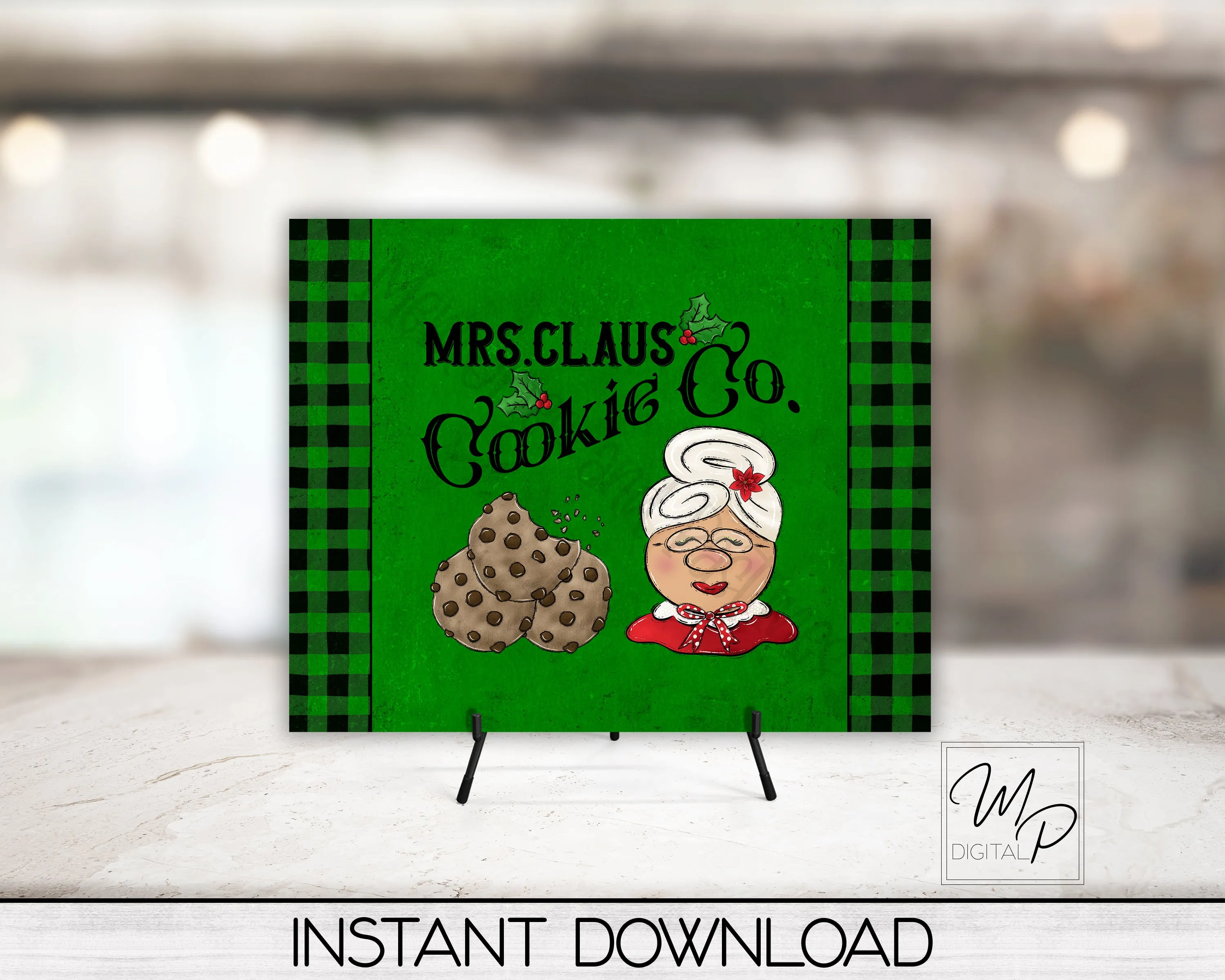 Mrs. Claus Cookie Co, PNG Design for Sublimation of Cutting Boards, Signs, Dish Mats
