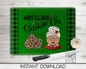 Mrs. Claus Cookie Co, PNG Design for Sublimation of Cutting Boards, Signs, Dish Mats