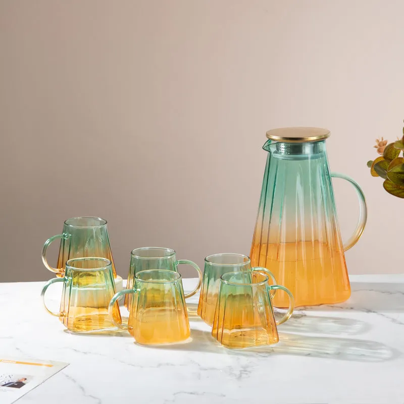 Nordic Gradient Jug With Strainer & Mug Set of 6