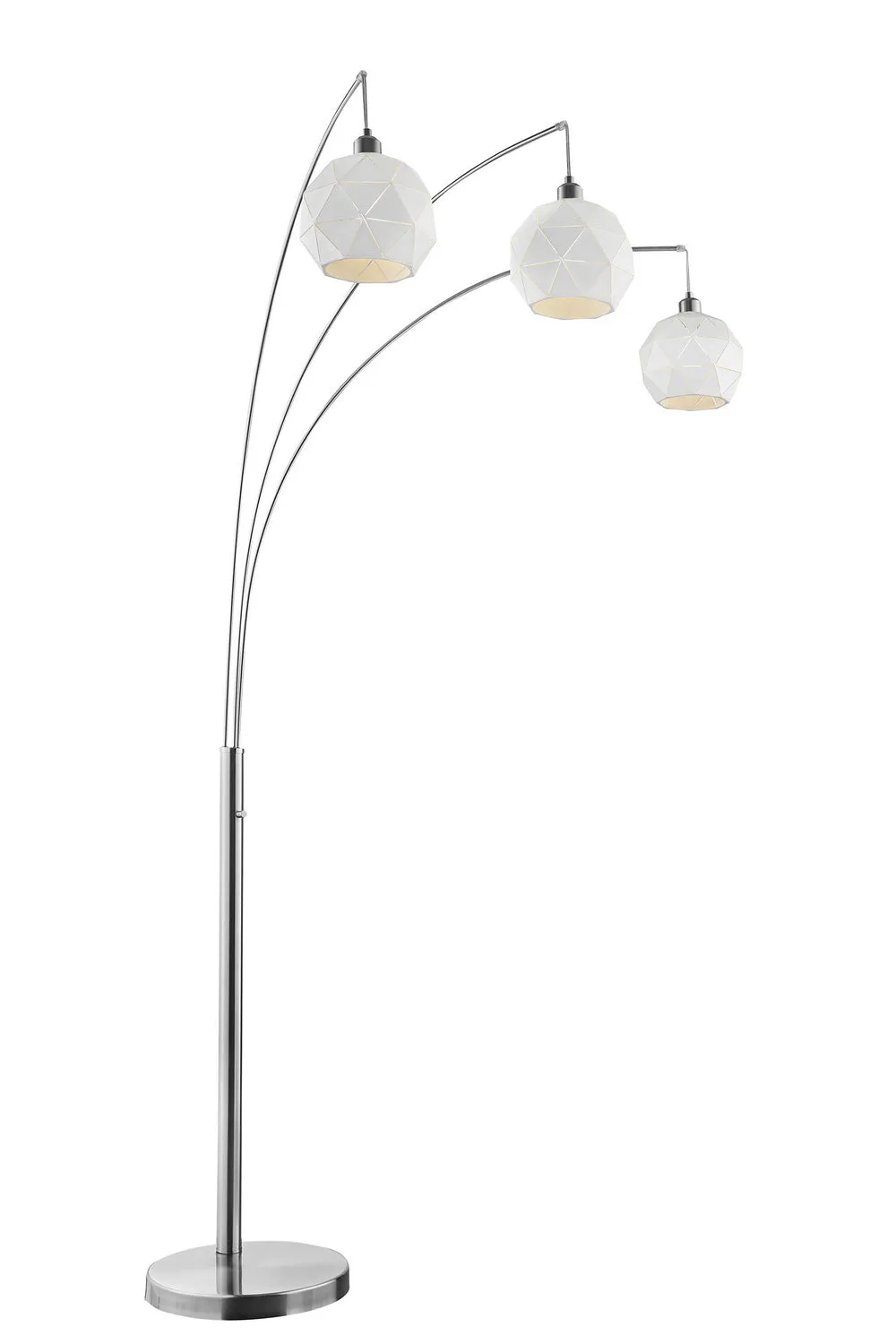 Pandora 3-Light Arch Lamp in Brushed Nickel with White Metal Cut Shade