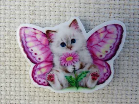 Pink Butterfly Kitty Needle Minder, Cover Minder, Magnet