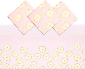 Pink Daisy Plastic Tablecloth for Weddings, Baby Showers (54 x 108 in, 3 Pack)