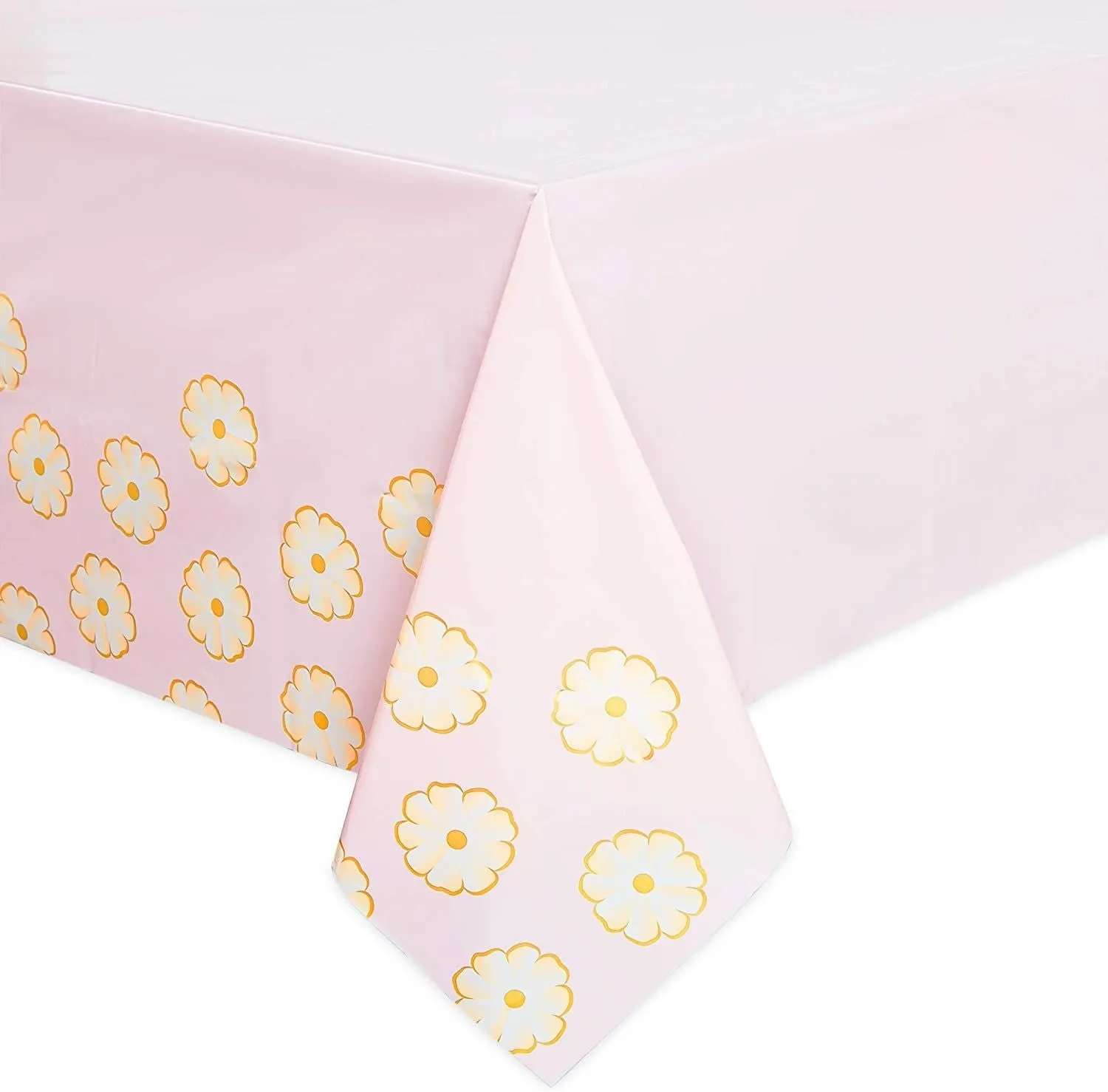 Pink Daisy Plastic Tablecloth for Weddings, Baby Showers (54 x 108 in, 3 Pack)