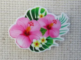 Pink Hibiscus with Plumeria Needle Minder, Cover Minder, Magnet